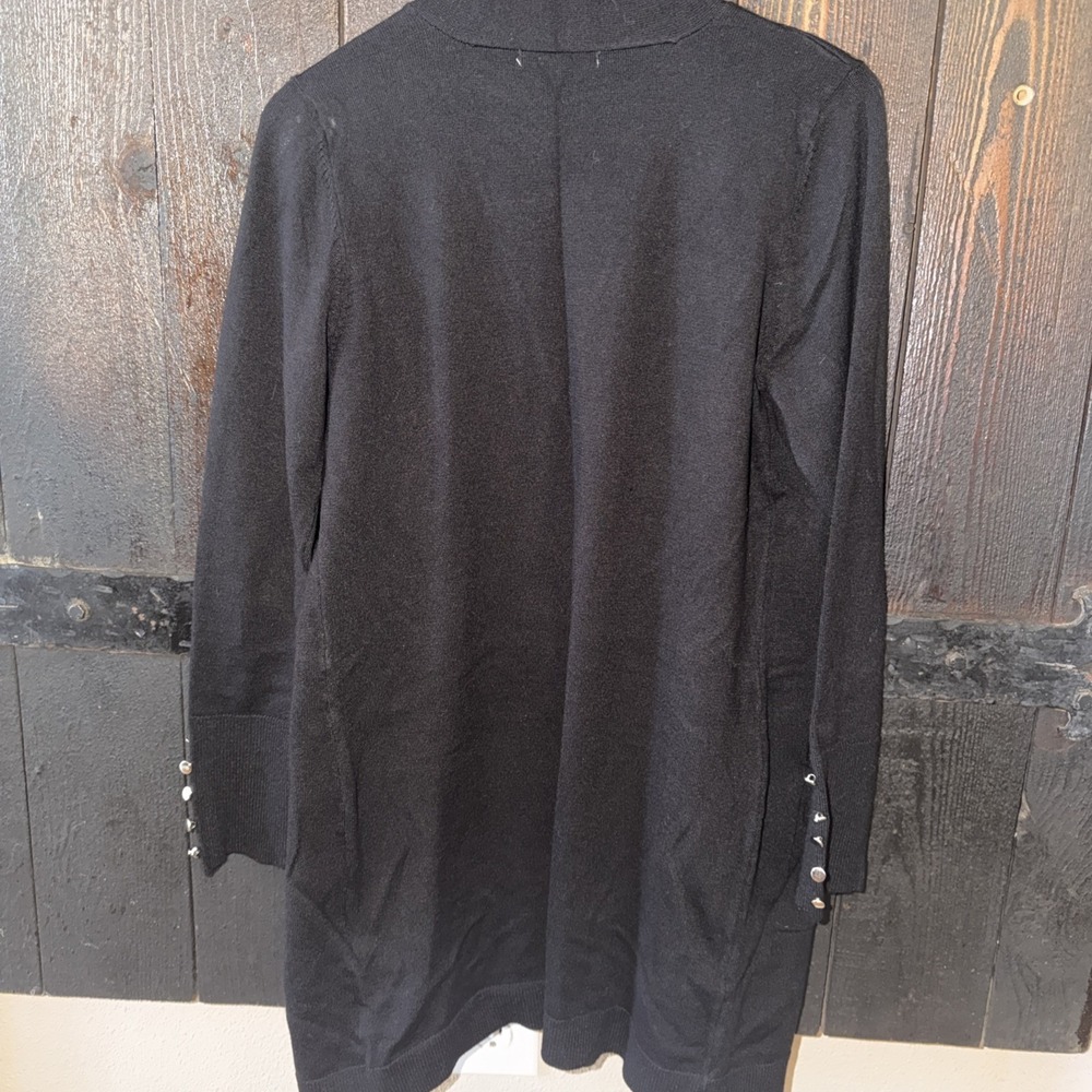 89 + Madison Open Front Long Sleeve Black Cardigan Sweater Womens Size PS Pocket - Picture 6 of 10